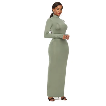 Plus Velikost Jeseni Trdna Priložnostne Slim Bodycon Paket Hip Maxi Obleko 2020 Dolg Rokav Turtleneck Stretchy Dolga Obleka Ženske Vestidos