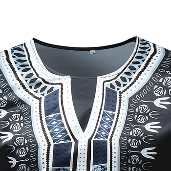 Afriške T-majice za Moške Vosek Etnične Slog Natisnjeni Kratkimi Rokavi Moški Afriki Dashiki Majica Modni Črni Afriški Moški Chothes
