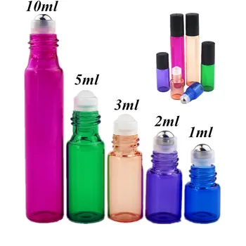 50pcs/veliko 1ml 2ml 3ml 5ml 10 ml Pisane Parfum Roll na Steklenico s Steklo/Kovina Žogo Roller Eterično Olje Tanke Steklene Ampule