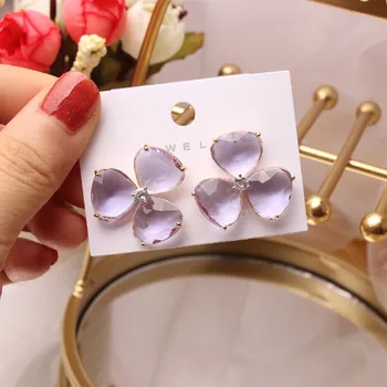 Južna Koreja novo modno oblikovanje nakita iz bakra vdelan cirkon kristalno steklo cvet stud uhani ženski beach party uhani