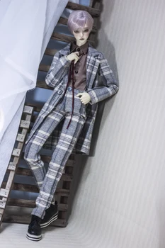 BJD lutka obleko, ki je primerna za 1/3 1/4 SD ženska velikost Stric velikost moda vsestranski siva kariran suknjič obleko lutka dodatki