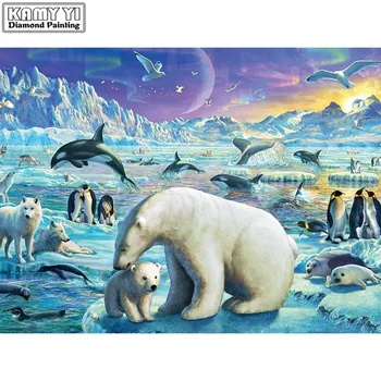 Celoten Kvadratni sveder Diamantni slikarstvo 5D DIY Arktične živali Vezenje Mozaik Navzkrižno Šiv Nosorogovo dekor