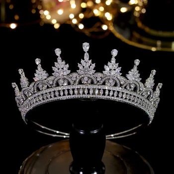 ASNORA Nov high-end cirkonij Tiaras krono kristalno nevesta nevesta poročni dodatki za lase glavo, poročni dodatki