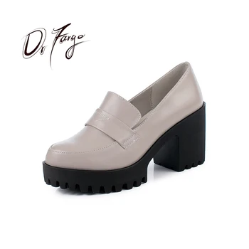 DRFARGO 2020 Čevlji Ženske Platformo Črpalke 8 cm Kvadrat Pete Visoko Vamp Silp na Črno Obleko Čevlje Pravega Usnja Zapatos velikost 41