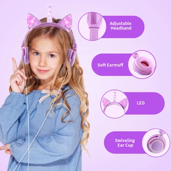 Otroci Slušalke LED luči Samorog Zložljive Slušalke Stereo Bass Glasbe, Slušalke Za PC Telefoni Otroci Darilo