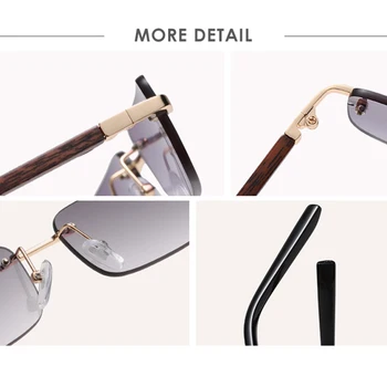 Vintage Pravokotnik Rimless sončna Očala Moški Ženske Klasična Moda Luksuzne blagovne Znamke Design Leseni Kvadrat Mala sončna Očala UV400 gafas