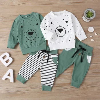Dojenček Fant Obleke Z Dolgimi Rokavi Risanka Vzorec Bluzo+Hlače Priložnostne Kostum Set
