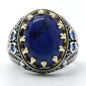 Novi najbolje prodajani 925 sterling srebrni prstan turški nakit lapis lazuli obroč moški prstan fine nakit