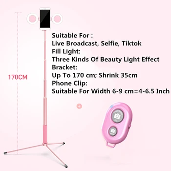 Selfie Palico Z Dvojno LED Selfie Obroč Svetlobe 1.7 m Podaljša Ročni Monopod Gori v Živo Stojalo Za iPhone X 8 Android Telefon