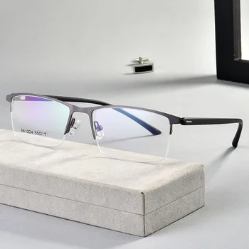 Zlitine Okvir Očal Moških Poslovni Slog Pol Platišča Eye Glasses Kratkovidno Očala s Spomladanski Tečaji Optičnih Očal