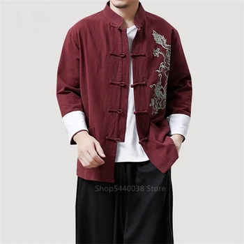 Kitajski Hanfu Bluza, Jakna Tradicionalna Kitajska Oblačila za Moške, Emboridery Zmaj Perilo Kungfu Rokavi Top Tang Novo Leto Oblačila