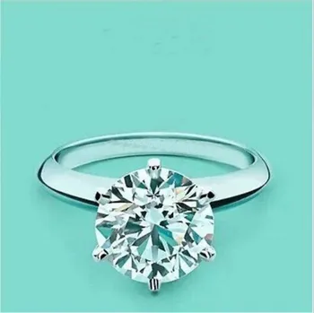 Klasična šest kremplji 925 Sterling Srebro 2ct Simulirani Diamant prstan iz Večnega Poroko Udejstvovanje Obroči za Ženske, Nakit