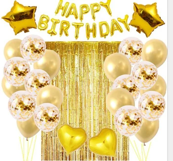 28pcs rose zlata Rojstni dan Dekoracijo Nastavite Pismo Happy Birthday Balon Dež Svilena Zavesa Rojstni Dekor Otroci Latex Balon