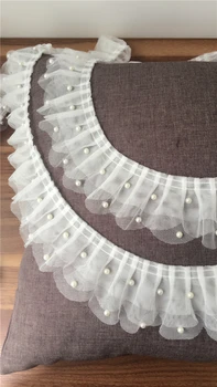 10Yard/Veliko Oblačil DIY pribor 6.5 cm široke bele čipke trim okrašena 3-Plast očesa kroglice gub tkanine, čipke
