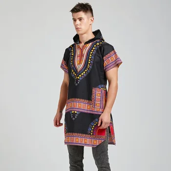 Bombaž Unisex Dashiki Afriki Oblačila Tiskanje Ohlapno Majico s Kapuco Tradicionalnih Hipster Afriške T-shirt Plemenski Etnične Vrh