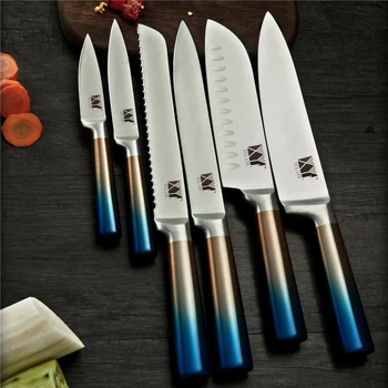 XYj Kuhinjski Nož Set Za Kuhanje Iz Nerjavečega Jekla Visoko Vsebnostjo Ogljika Modro Rumeno Ročico Ostro Rezilo Kuhar Nož 8