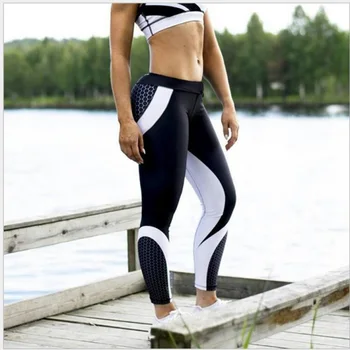 Očesa Vzorec Tiskanja Dokolenke fitnes Dokolenke Za Ženske Športne Vadbe Leggins Elastična Slim Črne Bele Hlače
