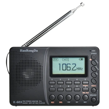 HanRongDa K-603 Full Band AM, FM-Radio, Bluetooth SW Prenosni Žepni Radio MP3 Digitalni REC Diktafon Podpira Micro-SD Kartico