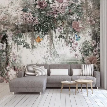 Veliko 3D ozadje, zidana po meri Nordijska sodobne sveže akvarel trte cvet v ozadju stene papirja zidana