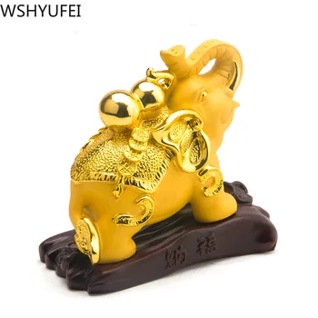 WSHYUFEI Zlati slon dekoracijo smolo Kip Srečo, Srečo, ki okras Avto dekoracijo Doma, Dnevna soba, pisarna Živali Kip