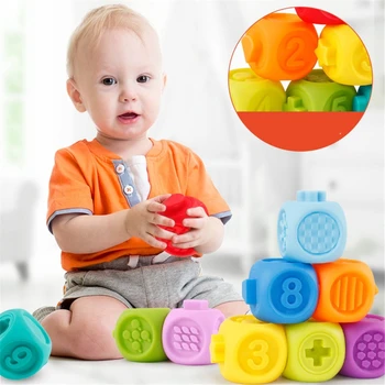 10Pcs Baby Mehke Igrače Senzorično Silikonski Izobraževalne gradniki 3D Dojenčki Gume Teether Stisnite Kopel Igrače Za dojenčke in Malčke