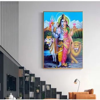 Hindujski bog Shiva, Parvati Ganesha slika platno slikarstvo verske plakati in zidana slike za sodobno dekoracijo doma