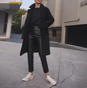 2020 Jeseni, Pozimi Žensk Black Naravnost Usnjene Hlače Hlač Oblikovalec Luxury Letnik Harajuku Ženska Oblačila