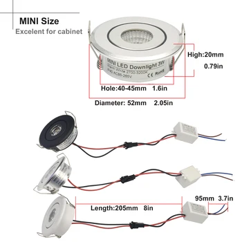 10/paket Mini 1W 3W LED COB Spot Luči Vgradne Zgrajena v Downlight Zatemniti 110V 220V za kabinet
