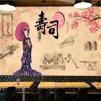 Nostalgičen spomin na Cartoon Japonske Kuhinje Suši Restavraciji De Papel Parede 3D Industrijske Dekor Rumeno Ozadje Ozadje Zidana 3D