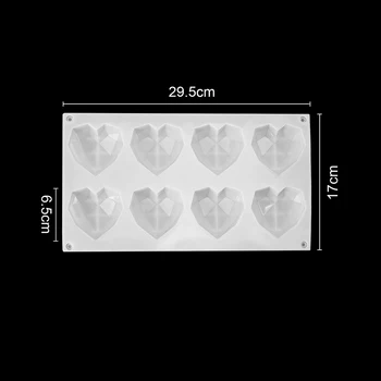 8 Votlini Srce Torto Plesni 3D Diamond Ljubezen Srce Oblika Za Peko Sladica Mousse Tortice Bakeware Orodja DIY Čokoladni Piškotek Plesni