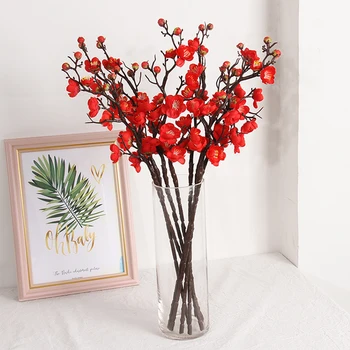 Cherry Red Plum Blossom Svile Umetno Cvetje Plastičnih Podružnica Doma Poroko DIY Dekoracijo Pene Božič Berry Ponaredek Cvetje