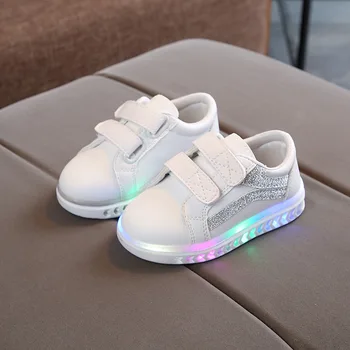 2021 spomladi in jeseni nova dekleta' casual čevlji mehko dno, svetlobna boys športni copati LED luči otrok beli čevlji 21-30