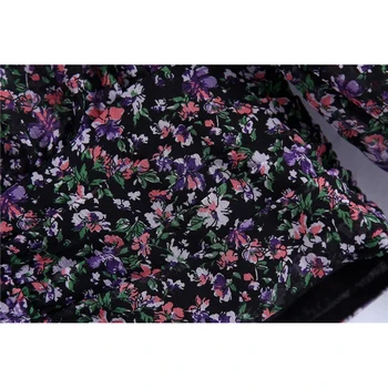 Evfer Ženske Jeseni Mode Cvjetnim Tiskanja Proti-Vrat Za Kratek Šifon Bluzo Ženski Elegantni Puff Rokav Ruffle Naguban Elastična Majice