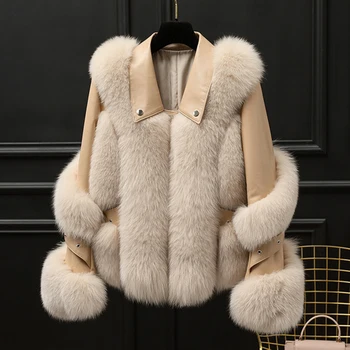 Ženske Resnično Usnjeno Jakno Fox Fur Coats 2020 Nov Zimski Modni Vrhnja oblačila Debel Toplo Lady S7932