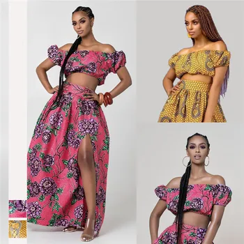 2020 Poletje Afriške Obleke za Ženske Cvjetnim Tiskanja Dashiki Bazin Ženske Obleke Seksi Ramenski Off Haljo Africaine Bohemia Krilo