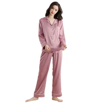 A390 žensk posnemali svilene tkanine pižamo set