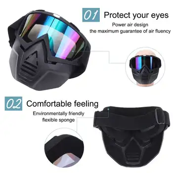 Snemljiv Motocikel Taktično Obraz zaščitna Očala, Masko Moto Veter Prah Dokaz Dirke Kolesarjenje Čelada, Zaščitna Očala in Masko Anti-UV