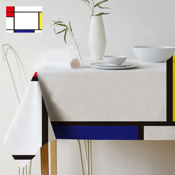 Geometrijske Barve Art Mondrian Kariran Vzorec Dekor Slog Nepremočljiva Perilo Namiznih Prtov Home Gallery Mizi Prt Dekorativni