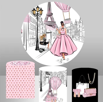 Krog krog ozadju pariški Modni dekle Ozadje roza balon rojstni tabela/stolpec/valj Zajema YY-487