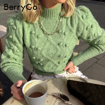 BerryGo Priložnostne turtleneck dlak ženske pulover Jeseni, pozimi luč rokav pleteni pulover ženske Ulične ženski pulover