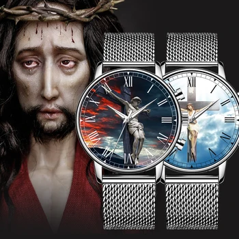 2020 Novi Jezus Gledal Moški Usnjeni Pašček Ure Preprost Podjetja iz Nerjavečega Jekla ročno uro Quartz ura