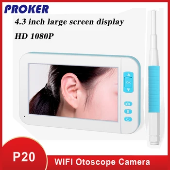 Proker Uho čistilo Zaslona Otoscope endoskop fotoaparat 4.3 palčni HD TFT IPS Zaslon kamere Otoscopio digitalni Ear monitor P20 HD1080