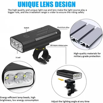 USB Polnilne Kolo Svetlobe, 1000 Lumnov Kolo Sprednje Luči 2400mAh/5200mAh MTB Smerniki Super Svetla Kolesarjenje T6 LED Svetilko Glavo