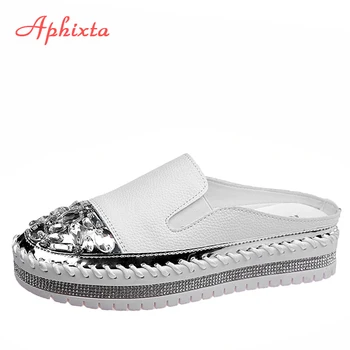 Aphixta 2020 Luksuzni Kristali Pol Strani Žensk Bling Gume, Diamond Ženske Čevlje Ročno Šivanje Platformo Copate Za Ženske