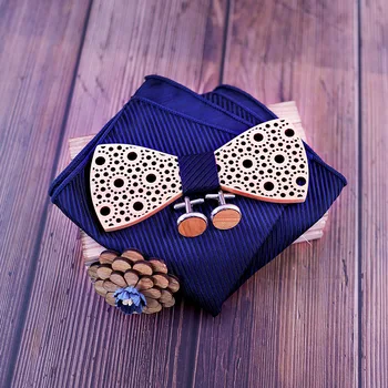 Lesene Votlih Lesa metuljčki Bowtie z handkerchief zapestne gumbe Za Moške Nov Design Božično darilo komplet