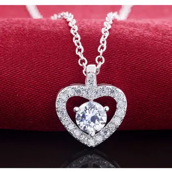 2021 nov prihod 925 Sterling Srebro Srce Oblika Obeski ogrlica z Verigo za Ženske, nakit, x703