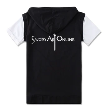 Anime SAO Sword Art Online Cosplay Kostum Kratek Sleeve Hooded T-shirt Poletje Unisex Hoodie Sweatshir Ponaredek dveh kosov Vrhovi