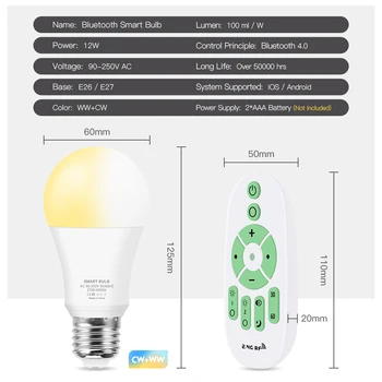 Siri Glasovni Nadzor 12W E27 Bluetooth Smart Led Žarnica Svetlobo Hladno Bela +Topla bela Dohome APP /RF Daljinsko Zatemnilno Led Lučka