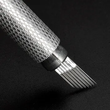 100 kozarcev 15 Pin Microblading dvojno Iglo vrstic Skladu Stalno Ličila Iglo Rezila 0,3 mm, Za Pero Ročno Vezenje Obrvi