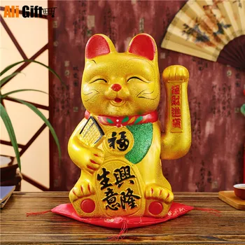 Električni Tresenje Roke Smeška Mačka Keramični Srčkan Srečen Mačka Kip Feng Shui Bogastvo Dekoracijo Stisk Roke Dom Dekoracija Dodatna Oprema